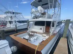 Sportfish alongside the dock, kept slip-ready