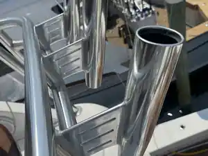 Polished stainless rod holders and outrigger hardware